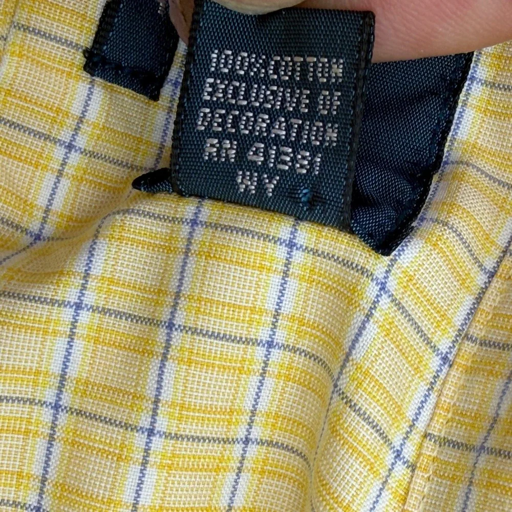 Polo Ralph Lauren Mens Custom Fit Plaid Button Down Shirt Yellow Blue 17.5 34/35